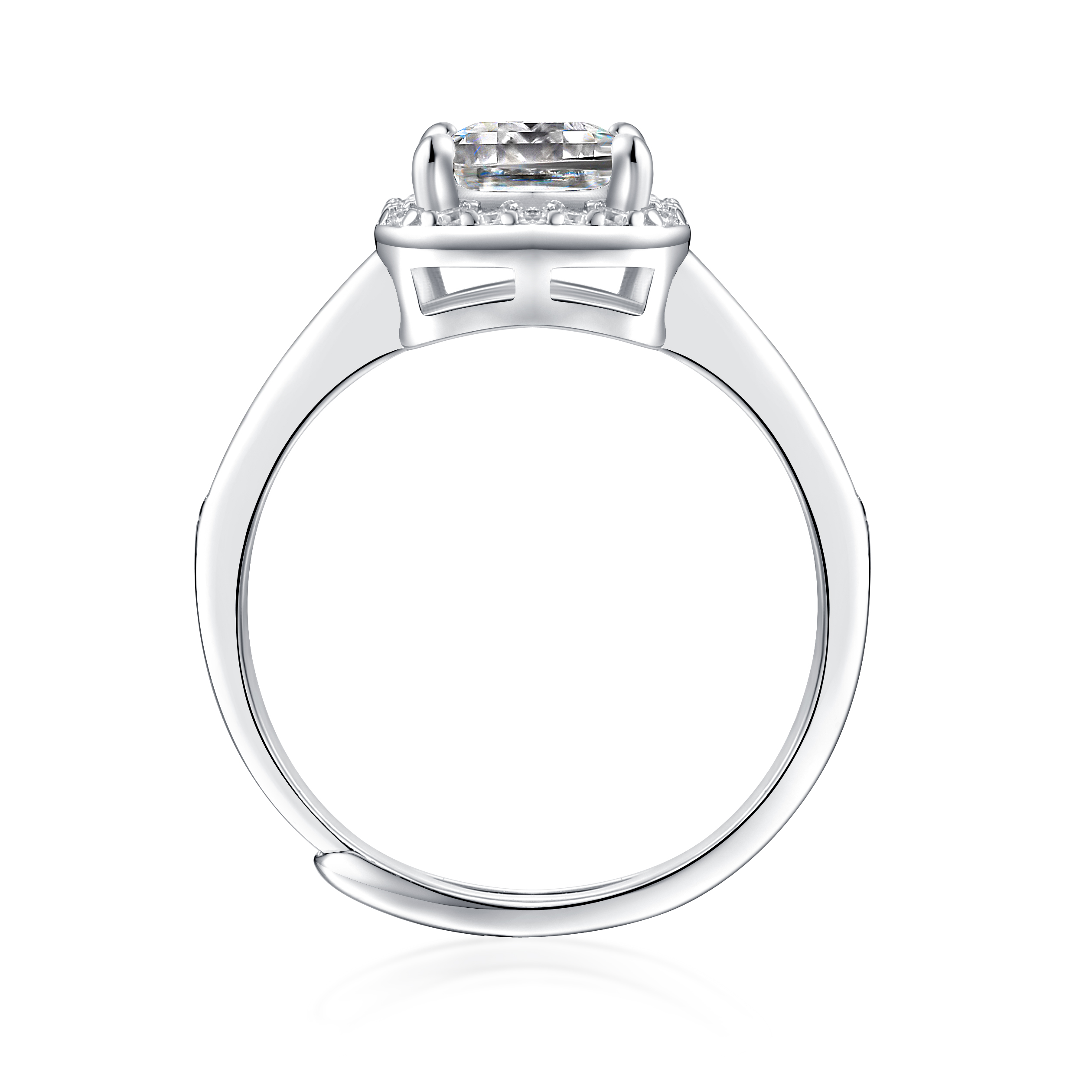 R11562-6.5-03 Anillo Halo Esmeralda de Plata y Moissanita, vista alternativa 2