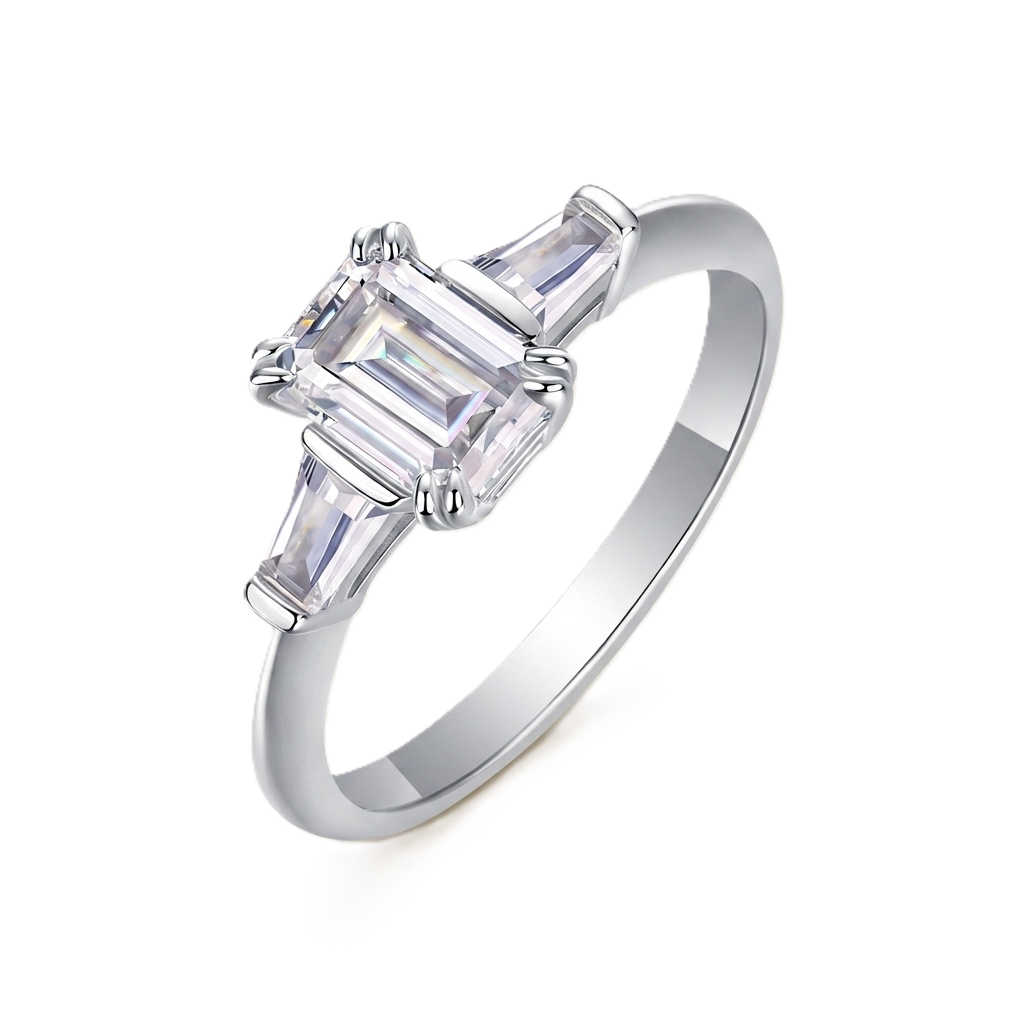 R13206-02 Anillo Esmeralda de Plata y Moissanita, vista alternativa 1