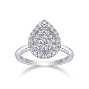 Anillo Gota de Plata y Moissanita, vista principal sobre fondo blanco