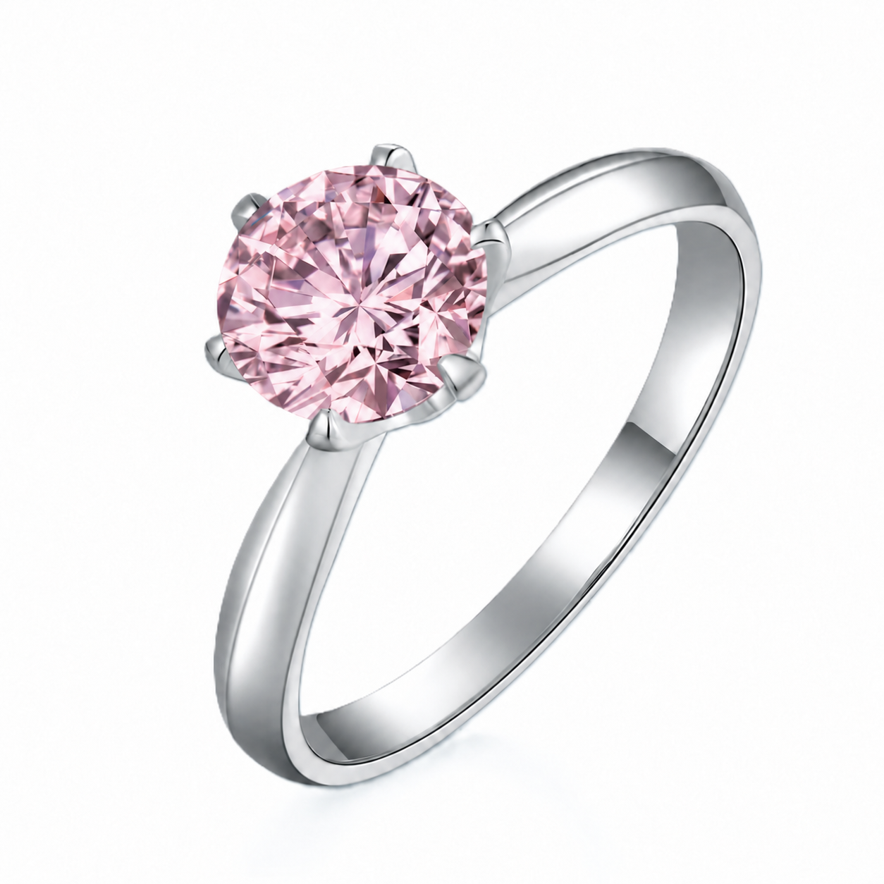R9094-6.5PL-02 Anillo Clásico Rosa de Plata y Moissanita Rosa, vista alternativa 1